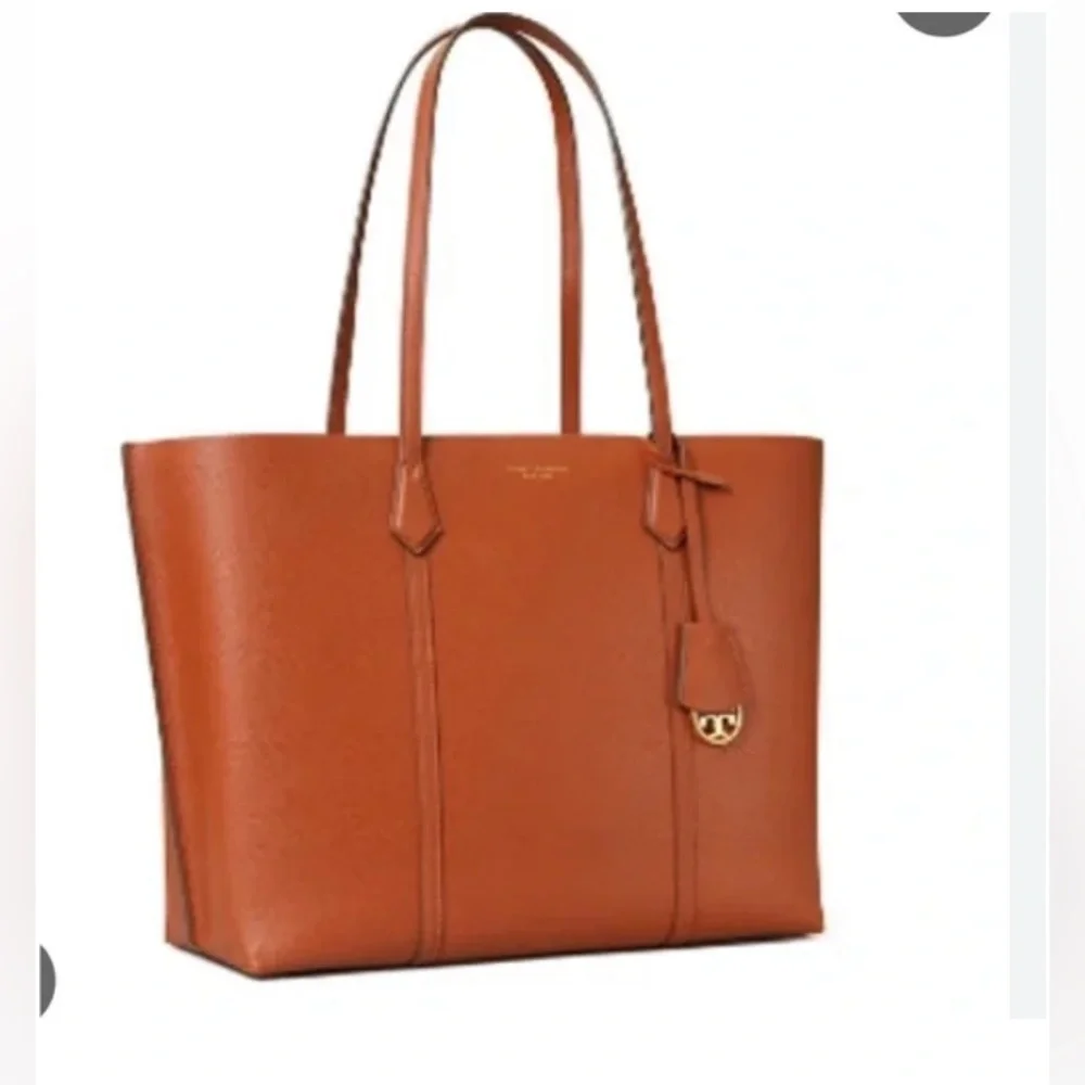 NWT Tory Burch Perry Triple Compartment Large Leather Tote Bag Sumac Orange Key - Picture 1 of 11